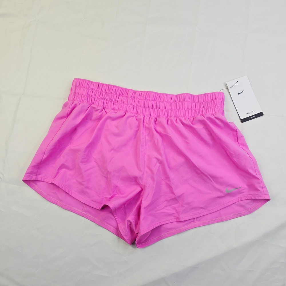 Nike Women Dri-FIT Loose Fit Running Shorts Large Pink Smocked Waist DD5935-615